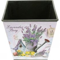 Artikel Plantenpot lavendel motief, vierkante sierpot, kunststof sierpot H13cm B13.5cm