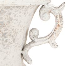 Artikel Beker met handvat metalen decoratieve plantenbak grijs wit H29,5cm