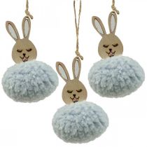 Artikel Puschelbunny blauw deco hanger hout pluche ca. 7×7×10cm 6st