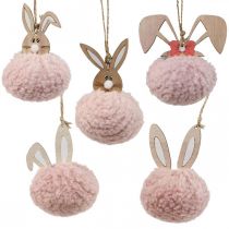Hanger konijntje roze houten deco hanger Ø5cm-10cm 6 stuks