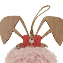 Hanger konijntje roze houten deco hanger Ø5cm-10cm 6 stuks