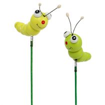 Artikel Houten rups op stok groen, geel 8cm 24 st