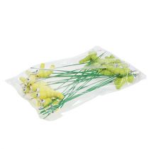 Artikel Houten rups op stok groen, geel 8cm 24 st