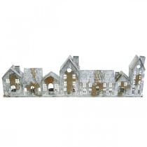 Artikel Verlichte huisjes, raamdecoratie, zilverkleurige vuurtorens, antiek ogende metalen lantaarn, L67,5cm H20cm