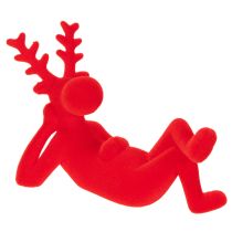 Artikel Decoratief rood rendierbeeldje, liggend, modern design, 24 cm, 2 stuks