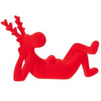 Artikel Decoratief rood rendierbeeldje, liggend, modern design, 24 cm, 2 stuks