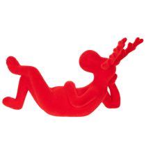 Artikel Decoratief rood rendierbeeldje, liggend, modern design, 24 cm, 2 stuks