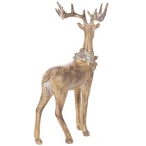 Artikel Decoratief beeldje van een staand hert met gewei en dennenappels, 41 cm.