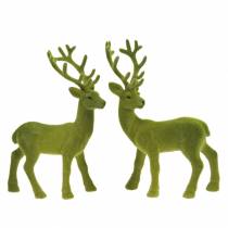 Artikel Decoratief rendier gevlokt mosgroen 20cm 2 stuks
