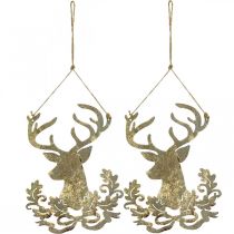 Artikel Rendier om op te hangen, kerstdecoratie, hertenkop, metalen hanger gouden antieke look H23cm 2 stuks