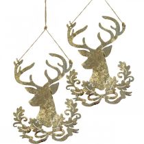 Artikel Rendier om op te hangen, kerstdecoratie, hertenkop, metalen hanger gouden antieke look H23cm 2st