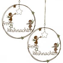Merry Christmas belettering decoratie ring roest Ø19cm 2st