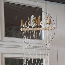 Artikel Decoratieve ring, metaal, houten kralen, Ø30cm, zwart, wit, naturel, set van 4