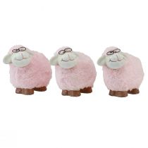 Artikel Roze schaap met bril en bont keramiek 10,5×5,5×9cm 3st