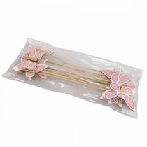 Artikel Roze vlinder deco sticks hout 7,5cm 28cm 12st