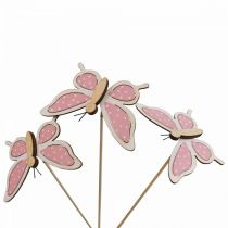 Artikel Roze vlinder deco sticks hout 7,5cm 28cm 12st