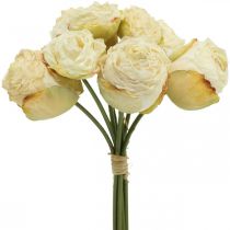 Kunstrozen, zijden bloemen, rozenbos crème wit L23cm 8st