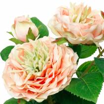 Decoratieve roos in pot, romantische zijden bloemen, roze pioenroos