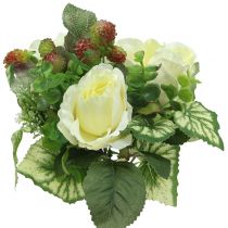 Rozen / hortensia boeket wit met bessen 31cm