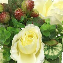 Rozen / hortensia boeket wit met bessen 31cm