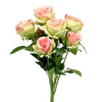 Kunst rozenstruik groen, roze 55cm