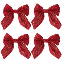 Artikel Rode fluwelen strikken cadeau strikken pailletten 12cm 4 stuks