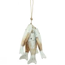 Artikel Rustieke houten vishanger met 5 vissen wit naturel 15cm