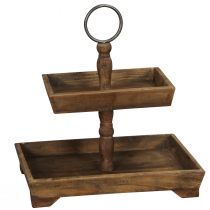 Artikel Rustieke houten standaard met twee niveaus en metalen handvat – perfect voor vintage decor 44cm