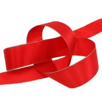 Artikel Satijnlint rood met gouden rand 25mm 40m