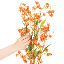 Artikel Kunstmatige orchideeëntak met oranje filigraan decoratie voor de kamer, 110 cm, 3 stuks