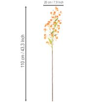 Artikel Kunstmatige orchideeëntak met oranje filigraan decoratie voor de kamer, 110 cm, 3 stuks