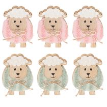 Artikel Houten schaapjes als decoratie, schattige decoratieve figuurtjes voor de lente en Pasen, tafeldecoratie, 11 cm, 6 stuks