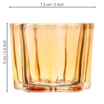 Artikel Komvormige glazen theelichthouder bloem oranje Ø7,5cm H6cm 6 stuks