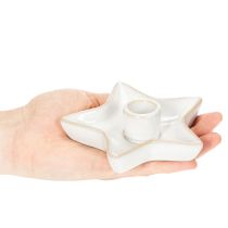 Artikel Keramische stervormige kaarsenhouder, wit, voor taps toelopende kaarsen, 12 cm, 2 stuks