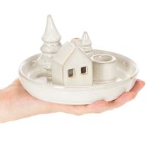 Artikel Decoratieve keramische kaarsenhouder met huisje en bomen, 16 cm