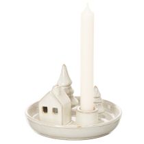 Artikel Decoratieve keramische kaarsenhouder met huisje en bomen, 16 cm