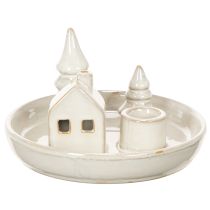 Artikel Decoratieve keramische kaarsenhouder met huisje en bomen, 16 cm