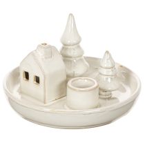 Artikel Decoratieve keramische kaarsenhouder met huisje en bomen, 16 cm