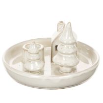 Artikel Decoratieve keramische kaarsenhouder met huisje en bomen, 16 cm
