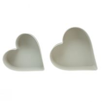 Artikel Schaal hart kunststof sierschaal wit grijs 24/21cm set van 2