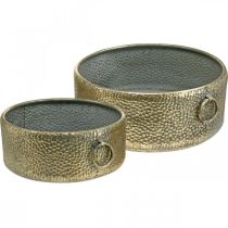 Artikel Decoratieve schaal antiek look metalen plantenbak goud Ø37/31cm set van 2
