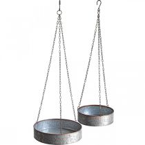 Plantenschaal om op te hangen, metalen schaal met ketting zilver, koperkleurig Ø30/40m H9/9.5cm L98/112cm