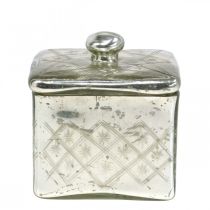 Glazen pot met deksel shabby glas decoratie champagne 14×14×14,5cm