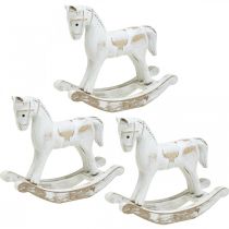 Decoratief hobbelpaard kerstwit 13x4.5x11.5cm 3st