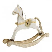 Artikel Hobbelpaard hout, kerstversiering witgoud H24cm