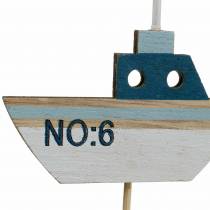 Artikel Decoratieve plug scheepshout wit blauw naturel 8cm H37cm 24 st