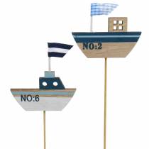 Artikel Decoratieve plug scheepshout wit blauw naturel 8cm H37cm 24 st