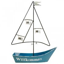 Artikel Lantaarn metaal schip maritiem decoratie blauw 38x14x55cm