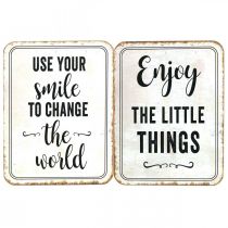 Vintage houten bord met decoratieve borden gesorteerd 20×15cm 2st