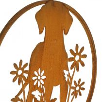 Metalen bord patina hond met bloemen Ø38cm
